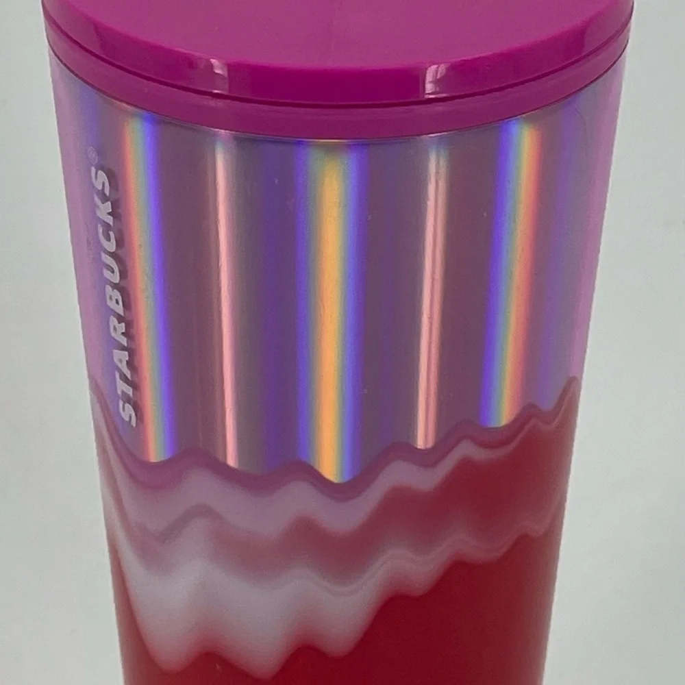 2021 Starbucks Winter Holiday Multi-Color Wave Pink Red & Metallic Tumbler 24 oz